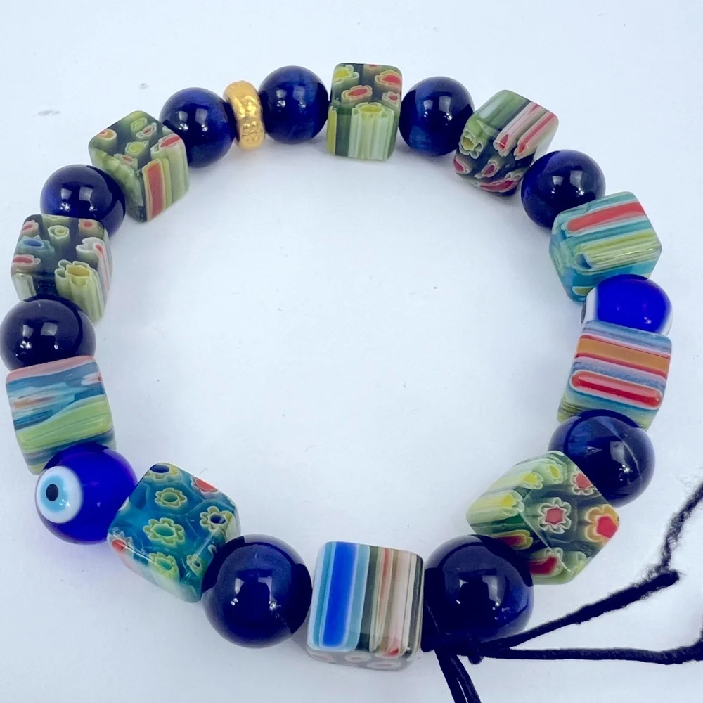 JEAN CLAUDE DEL ARTE MULTICOLOR GLASS 925 STERLING SILVER W/GOLD BRACELET - Picture 5 of 6